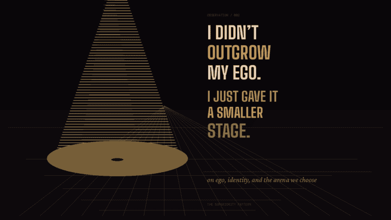A dark stage with a spotlight and the words: I Didn't Outgrow My Ego ( I Didn’t Outgrow My Ego. (Narcissistic tendencies) I Just Gave It a a Smaller Stage — on ego, identity, and the arena we choose.